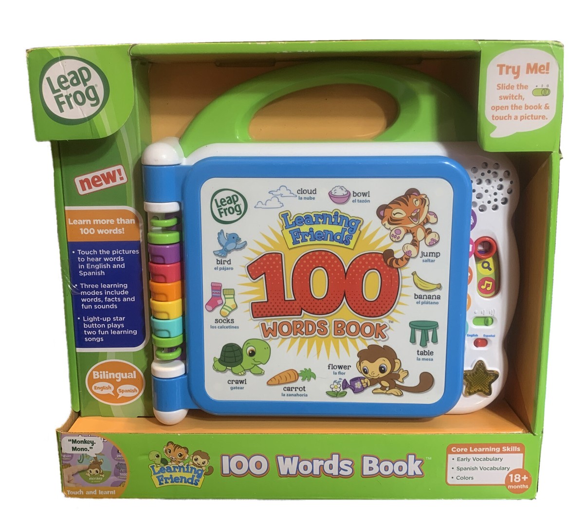 LeapFrog 100 WORDS BOOK Bilingual English/Spanish Words New in box
