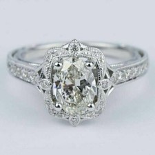 Vintage 1.85CT Oval Cut CZ White Wedding Engagement Ring 925 Sterling Silver