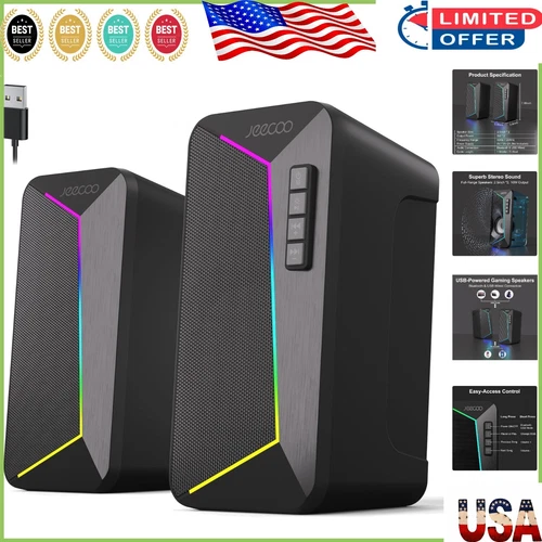 Dynamic LED Bluetooth Speakers for PC with Surround Sound & Easy Controls