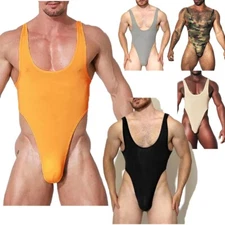 Men Bodysuit Workout Wrestling Singlet Open Back Leotard Low Cut Club Wear Gym