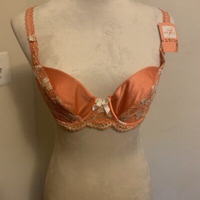 NWT Simone Perele Lingerie Underwire Lace Bra Orange/Ivory Size 34C France