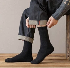 SHUJIAGE Mens 1 Pair Merino Socks Wool Blend Black Blue Calf Length Soft Thick