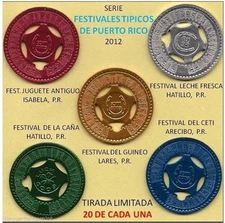 Set 5 FESTIVAL PUERTO RICO Arecibo Hatillo Isabela Lares LUCKY PENNY lot rare