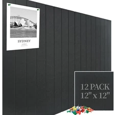 12 Pack 47x35 Inch Black Felt Bulletin Pin Board with Adhesive Tabs Push Pins