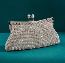LUXURY SILVER RHINESTONE EVENING CLUTCH CRYSTAL WEDDING PARTY FORMAL HANDBAG
