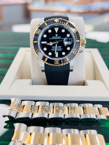 Rolex Submariner 126613LN Steel & Gold Oyster Band + Rubber B Black Dial
