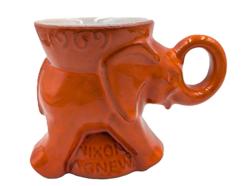 Frankoma Pottery 1969 Elephant Mug GOP Nixon-Agnew Campaign Mug Orange 4"x 5" #3