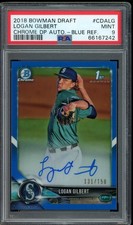 2018 Bowman Chrome Logan Gilbert Mariners Blue Refractor #131/150 Auto PSA 9