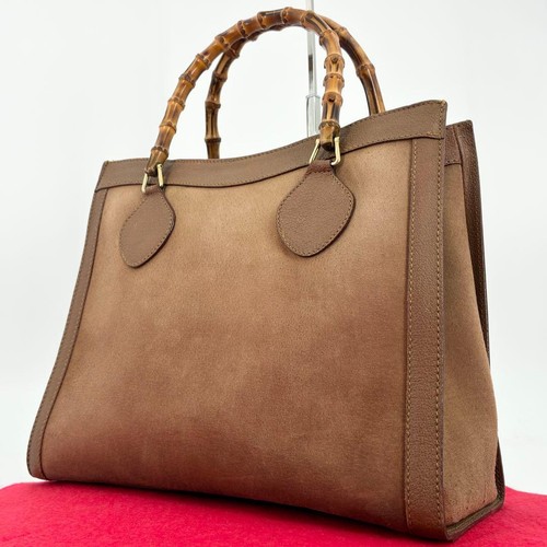 Auth GUCCI Diana Bamboo Handle Tote Bag Brown Leather Handbag Japan #2525