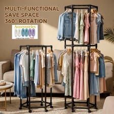 Clothes Rack With Wheels, Hexagonal Rolling Clothing Rack For Hanging Clothes