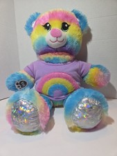 Build-A-Bear Rainbow Teddy Bear Plush w/ Rainbow Shirt Sparkle Paws 16