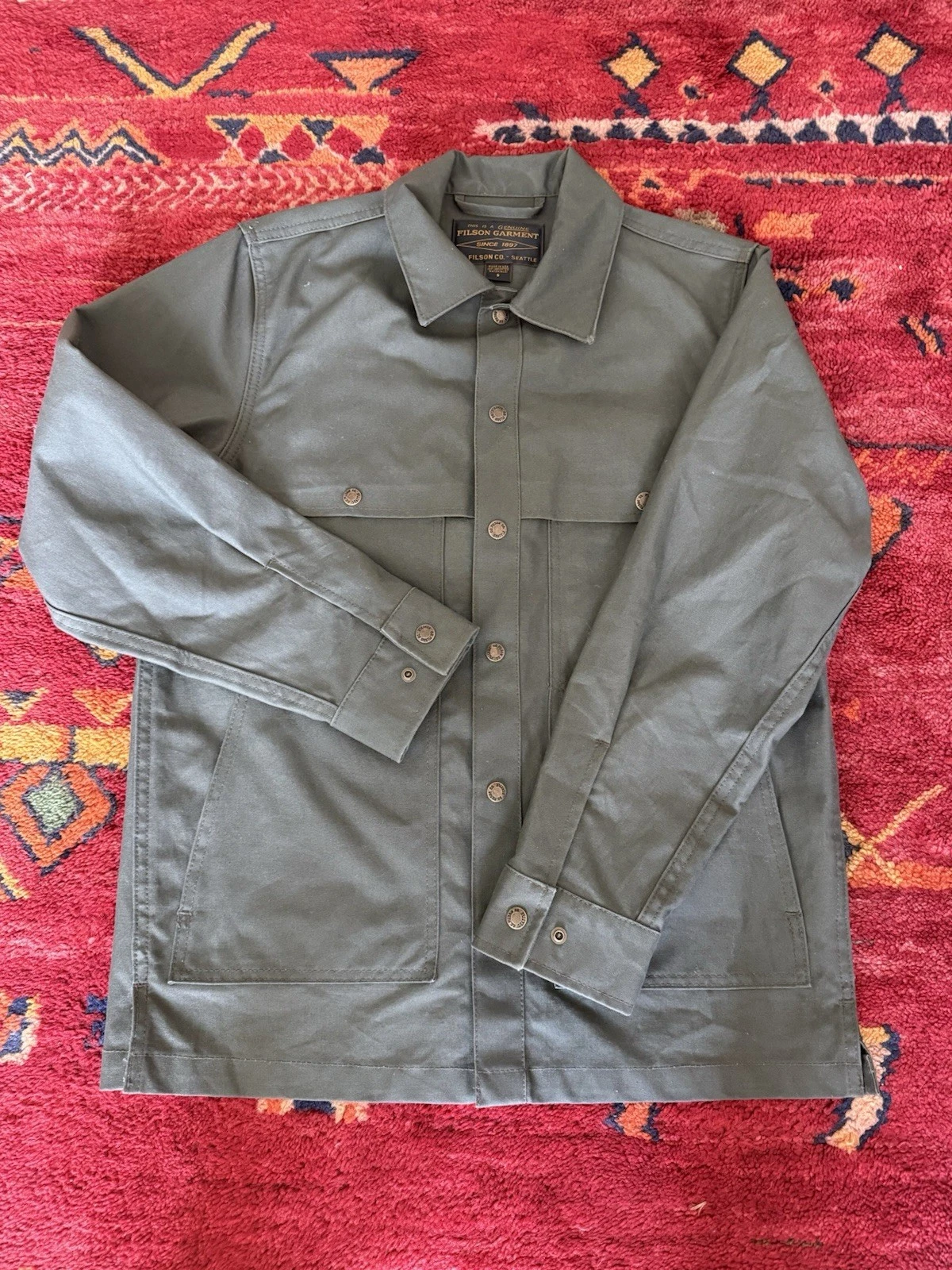 Filson Dry Tin Jac Shirt Made In USA Otter Green Size S image 1
