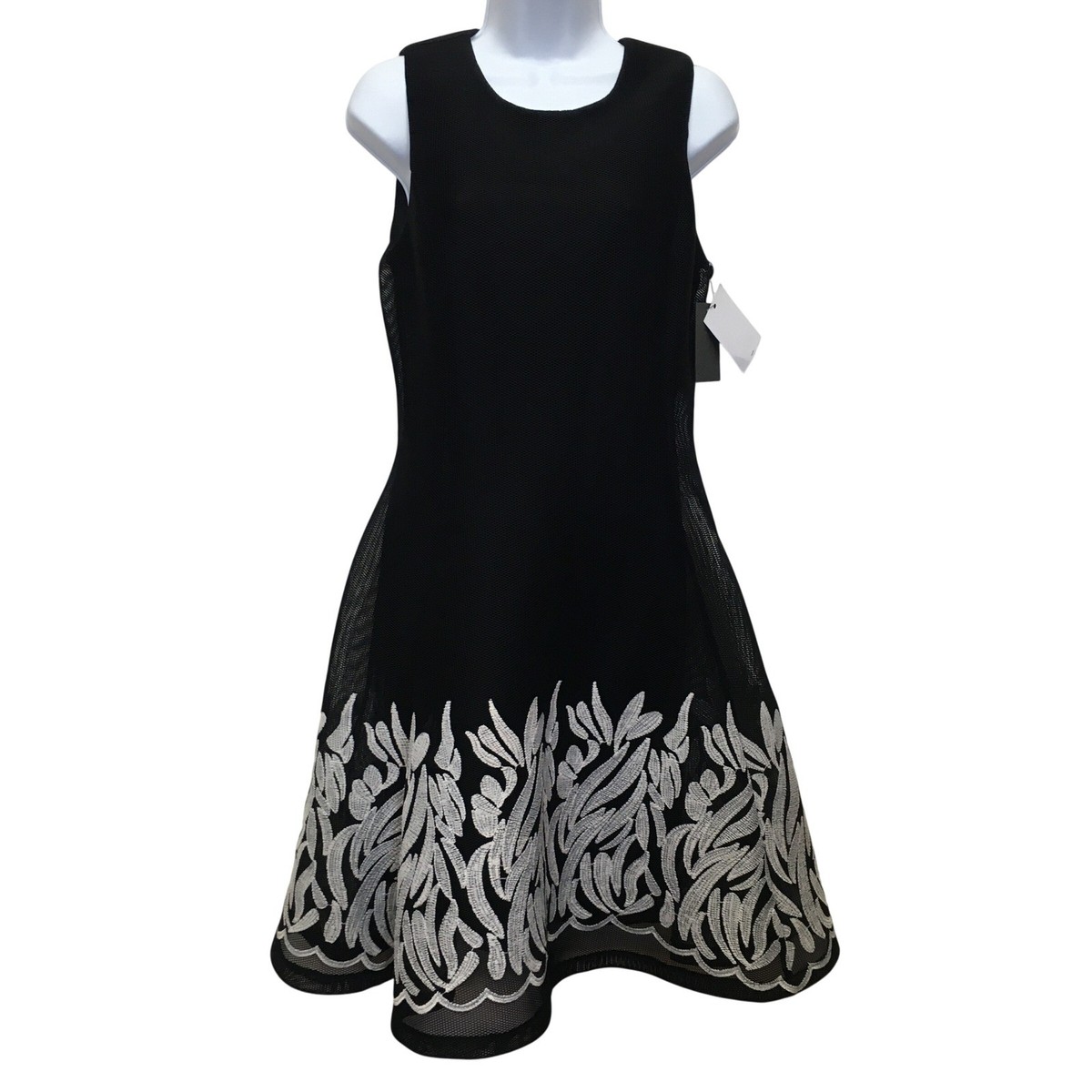 dkny dress black Mesh Embroidered Fit & Flare Women's 6 Floral Cocktail Party Dkny brand