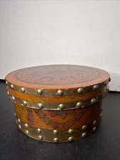 Vintage Round Wood Pantry Box w/ Lid Storage Container Minor Crack 8" X 4"