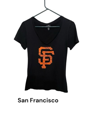 #ad Women#x27;s Black San Francisco Giants Team Color Primary Logo V Neck T Shirt $3.00