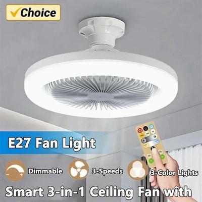 Fan For E27 Socket Light With Remote Ceiling Fan Adjustable Smart LED 3Speed ACs