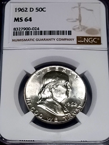 1962 D  FRANKLIN HALF DOLLAR NGC MS64 REALLY NICE