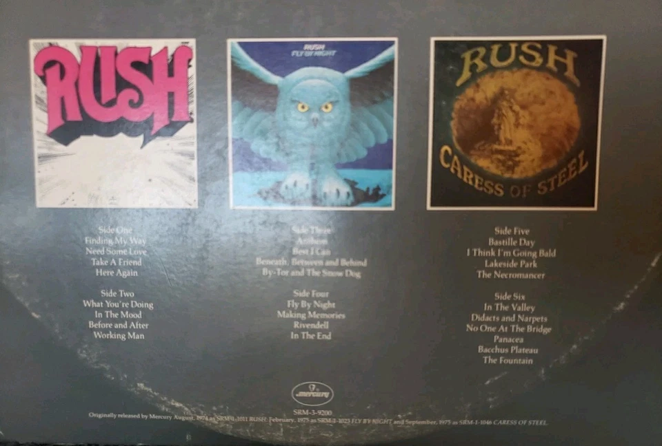 RUSH 3 lp RECORD SET ARCHIVES '78 MERCURY SRM39200 fly by night caress of steel - Image 3 of 4