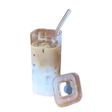 Glass Coffee Mug with Lid  Straw