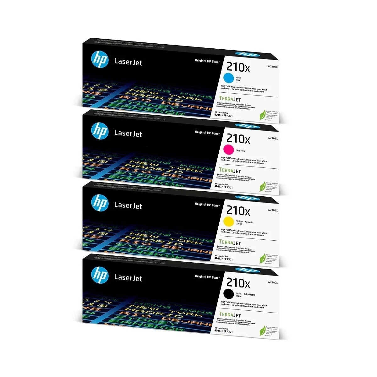 Genuine HP 210X High Yield Toner Set (4-Pack) W2100X-W2103X 4201 4301 TerraJet
