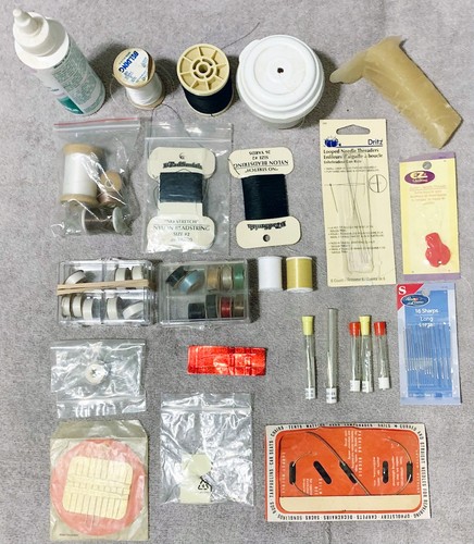 Beading Thread and Needle Lot Coated Wax Gem Glue Leather