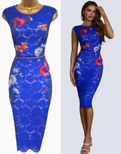 KAREN MILLEN ✩ STUNNING EMBROIDERED FLORAL BLUE LACE COCKTAIL DRESS ✩ UK 10/12