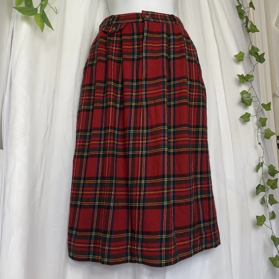 Falda de lana vintage Ralph Lauren roja tartán - Hecha en Canadá