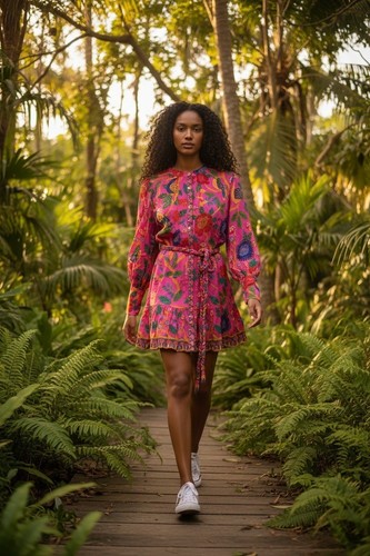 NWT Farm Rio Sweet Forest Pink Mini Dress Size M Mushroom Floral Bird Colorful