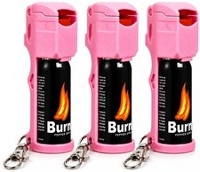 Burn Pepper Spray Keychain 3 Pack Police Strength Self Defense OC 0.5oz Pink