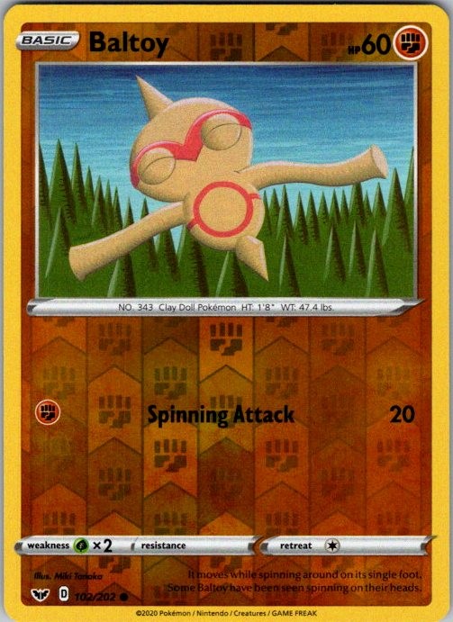 Baltoy 102/202 Common Sword & Shield Pokemon Reverse Holo Near Mint