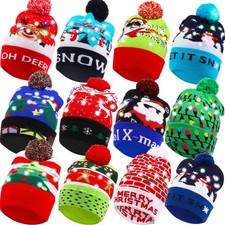 12 Pcs Christmas Light up Hats Adults LED Colorful Flashing Knitted Beanie Ug...