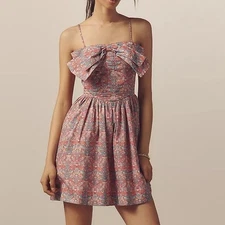Love The Label Dolcia Sleeveless Floral Feminine Bow A-Line Cotton Mini Dress M