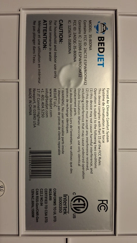 Ventilador de cama sistema de confort climático BedJet 3 3S-800NA Foto 4 de 4