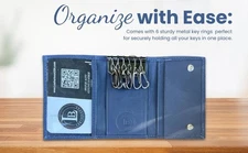 Leatherboss Men’s Key Wallet – Blue Leather Case with 6 Key Holders