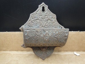 Large Antique/Vintage Cast Iron Ornate Wall Mount Match Holder-Decorative-Orig.