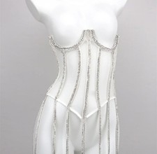 Sparkly Rhinestone Sheer Corset Top Nude Mesh Lace Up Festival Bustier Y2K Glam