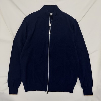 Brunello Cucinelli Full Zip Cardigan Sweater Navy Womens XL Double Zipper Jacket