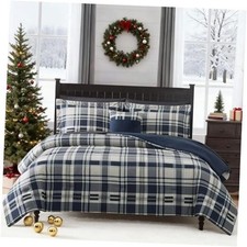 MaiR ve Size Comforter Set Classic Plaid Farmhouse 7 Pieces Queen Navy Blue