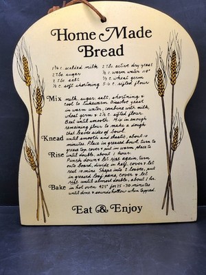 Vintage Wooden Home Made Bread Recipe Cutting Serving Board Rustic Wall Art