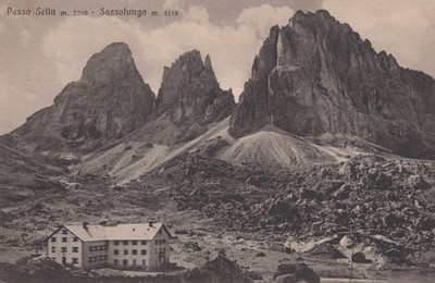 PASSO SADDLE POSTCARD m. 2200 BOLZANO ALTO ADIGE SASSOLUNGO m. 3178 TRAVEL