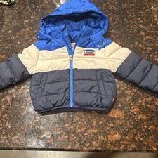 Levi's Colorblock Puffer Jacket Sz 2T Blue/White/Navy Insulated Hooded Coat