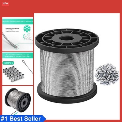 Wire Rope 1/16 Inch 304 Stainless Steel 328FT Aircraft Cable 7x7 Strand Core