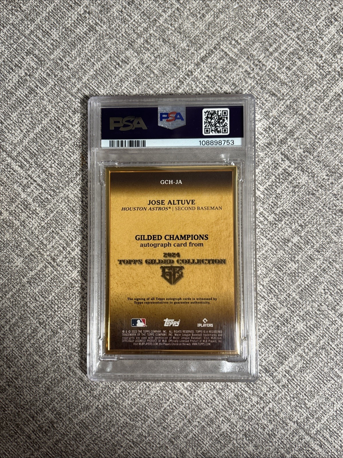 2024 Topps Gilded Gold Framed Jose Altuve Gilded Champions Auto /50 PSA 7 view 2