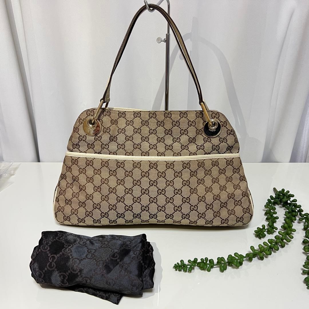 GUCCI GG Canvas Tote Bag Shoulder Bag Beige Authentic Vintage thumbnail 5