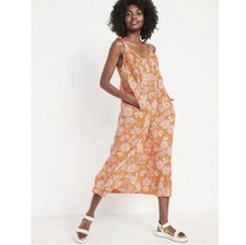 Old Navy Floral Maxi Dress Orange XL Shoulder Ties Hippie Summer Garden Boho