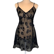 Babydoll Hearts Sheer Chemise M Black Side-Slit Nighty Secret Treasures