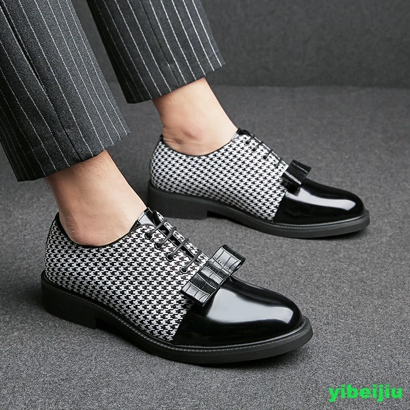 Zapatos de vestir para hombre con moño y faja de golondrina de dos tonos tela de cuero empalme moda Foto 3 de 4
