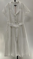 Quince Women 100% European Linen Button Front Dress White XS