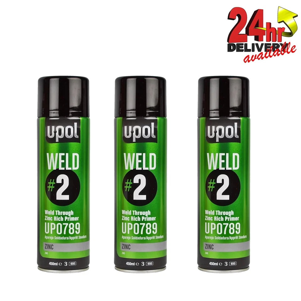 3 x U-Pol Weld #2 Zinc Primer Aerosol Spray Paint Fast Drying Adhesion UPol