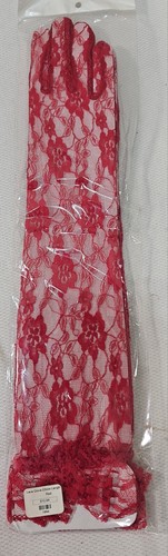 Red Lace Gloves Elbow Length Floral Sheer Stretch Dress Up Party Costume NEW - 第 1/4 張圖片